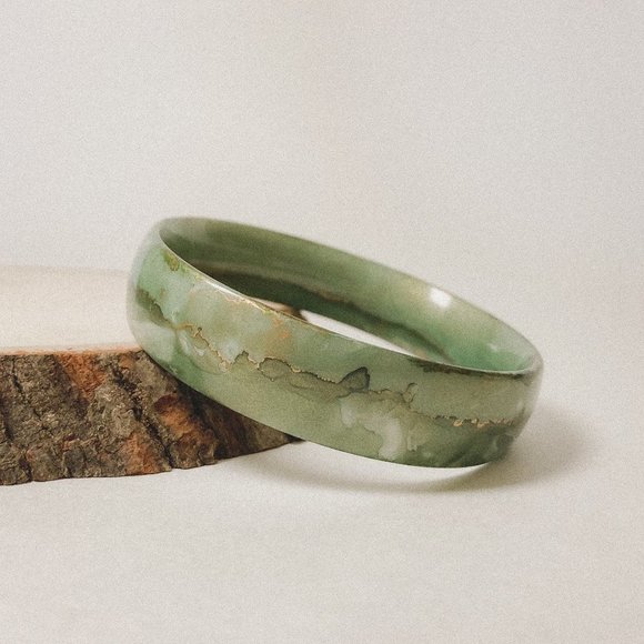 Unbranded Jewelry - Faux Green + Gold Liquid Marble Bangle Bracelet